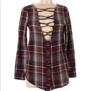 Gilded Intent Purple Plaid Top XS
